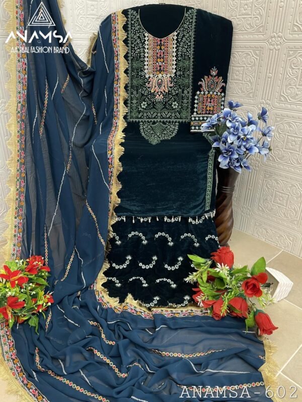 ANAMSA 602 BY ANAMSA DESIGNER PURE HEAVY VELVET HAND WORK DRESS