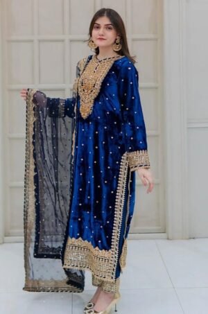 ANAMSA - 591 PURE VELVET HEAVY EMBROIDERED BEAUTIFUL DESIGN PARTY WEAR SUIT
