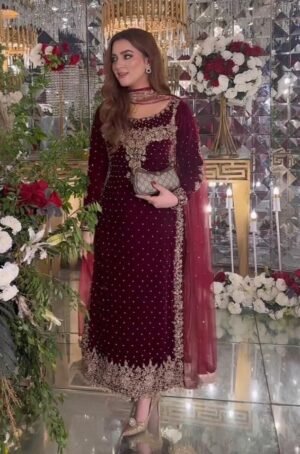 Anamsa 589 Velvet Heavy Embroidered Beautiful Design Sequence An Moti Work Pakistani Suits