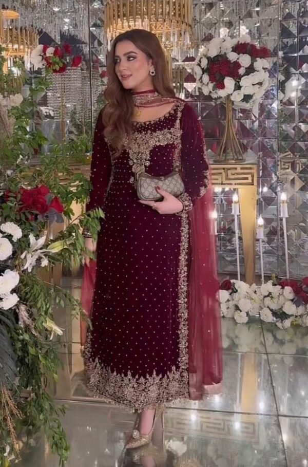 Anamsa 589 Velvet Heavy Embroidered Beautiful Design Sequence An Moti Work Pakistani Suits