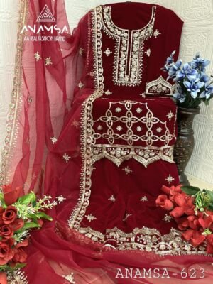 ANAMSA - 623 PURE VELVET HEAVY EMBROIDERED BEAUTIFUL DESIGN PAKISTANI SUIT