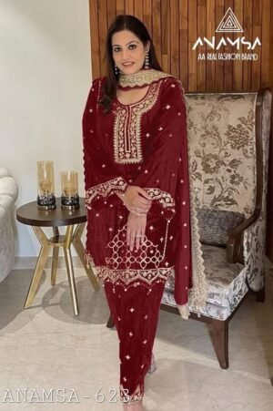 ANAMSA - 623 PURE VELVET HEAVY EMBROIDERED BEAUTIFUL DESIGN PAKISTANI SUIT
