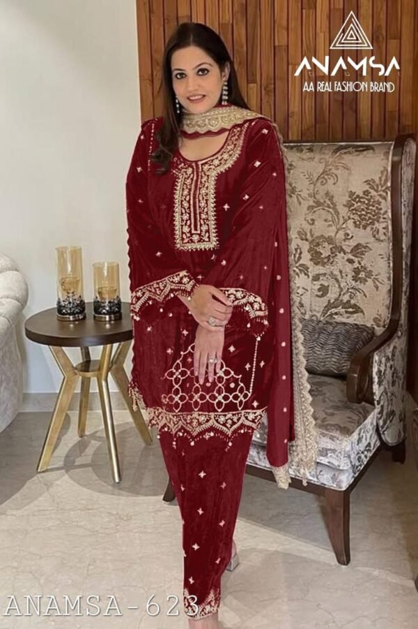ANAMSA - 623 PURE VELVET HEAVY EMBROIDERED BEAUTIFUL DESIGN PAKISTANI SUIT