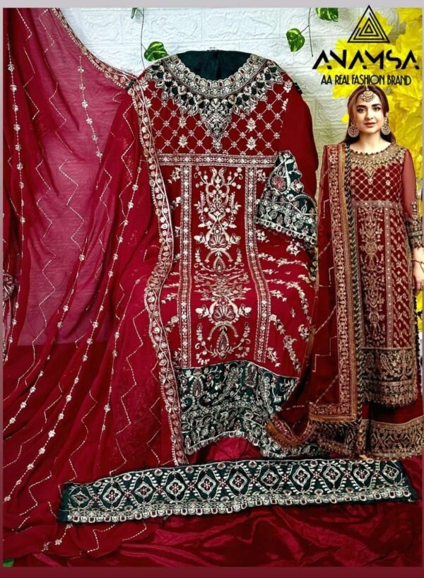 ANAMSA D NO 288 MAROON GEORGETTE DESIGNER PAKISTANI SUIT