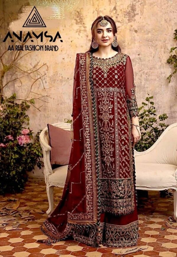 ANAMSA D NO 288 MAROON GEORGETTE DESIGNER PAKISTANI SUIT