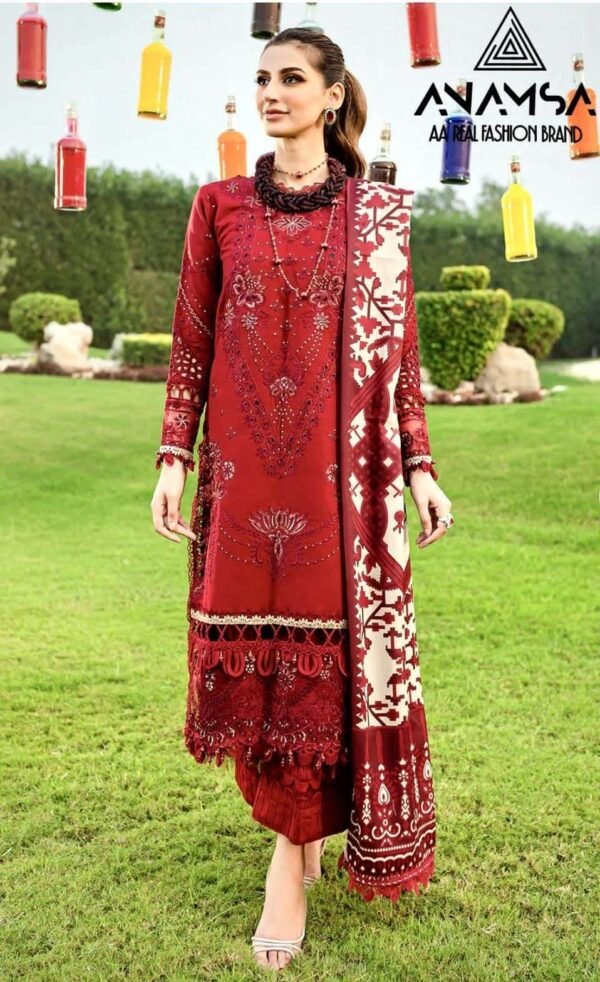 ANAMSA 412 PURE RAYON IN RED COLOUR PAKISTANI SUIT