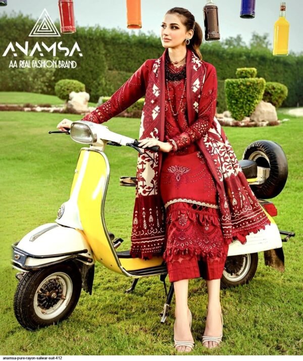 ANAMSA 412  PURE RAYON IN RED COLOUR PAKISTANI SUIT - Image 2