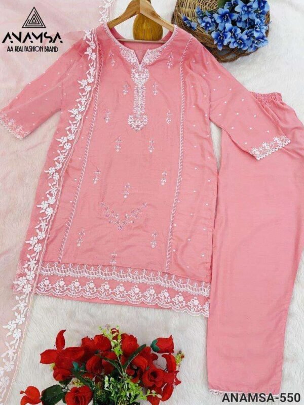 ANAMSA - 550 PURE RAYON COTTON BEAUTIFUL DESIGN HEAVY EMBROIDERED PARTY WEAR SUIT