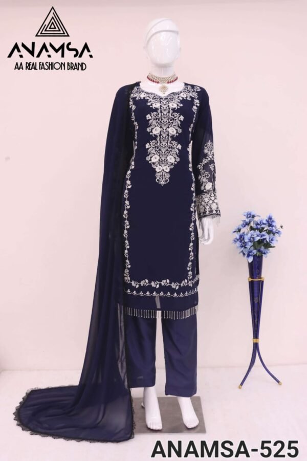 ANAMSA 525 BY ANAMSA DESIGNER PURE HEAVY FAUX GEORGETTE WORK DRESS - Image 3