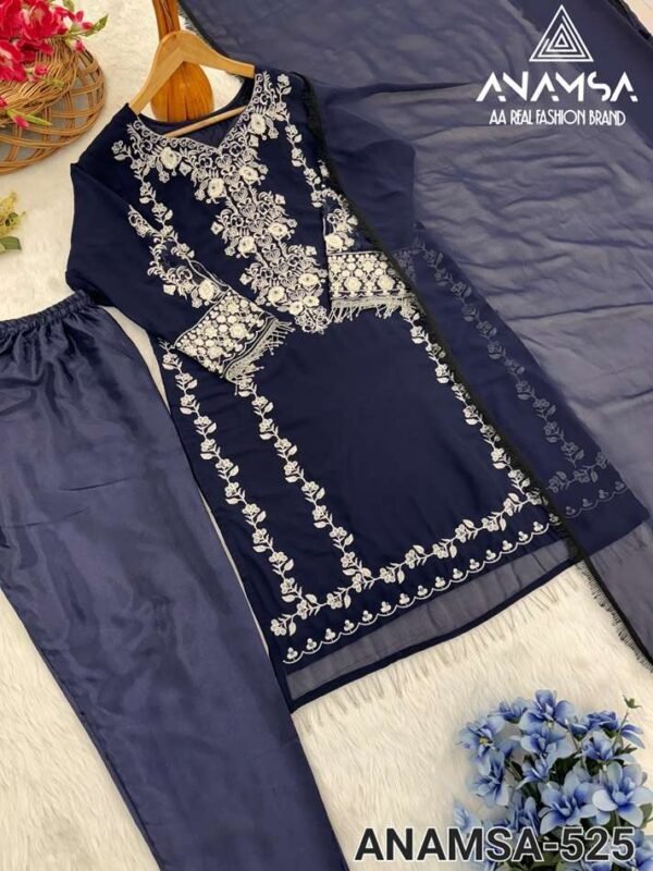 ANAMSA 525 BY ANAMSA DESIGNER PURE HEAVY FAUX GEORGETTE WORK DRESS - Image 2