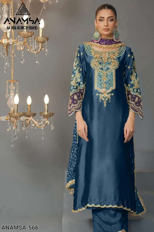 ANAMSA 566 BY ANAMSA DESIGNER PURE HEAVY ROMAN SILK WORK DRESS