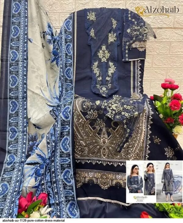 Trending Navi Blue Karachi Suit With Dupatta Cotton Fabric - Image 4