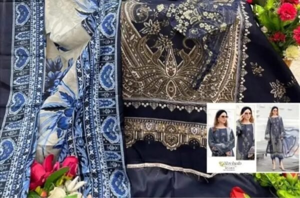 Trending Navi Blue Karachi Suit With Dupatta Cotton Fabric - Image 3