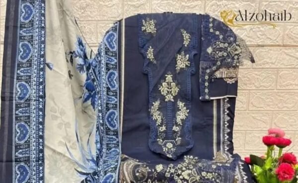 Trending Navi Blue Karachi Suit With Dupatta Cotton Fabric - Image 2
