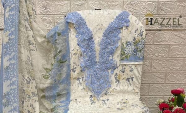 Trending Off White Color Karachi Suit With Dupatta Cotton Fabric - Image 2