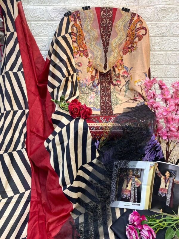 Trending Peach Color Karachi Suit With Dupatta Cotton Fabric - Image 4