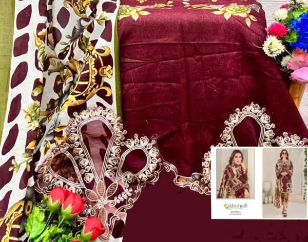 Trending Red color Karachi Suit With Dupatta Cotton Fabric - Image 2