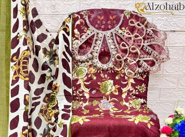 Trending Red color Karachi Suit With Dupatta Cotton Fabric - Image 3