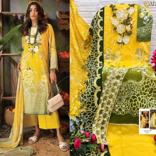 Trending Yellow Karachi Suit With Dupatta Cotton Fabric - Image 5