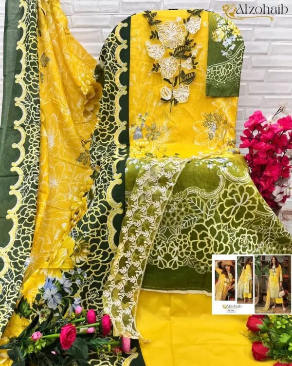 Trending Yellow Karachi Suit With Dupatta Cotton Fabric - Image 2