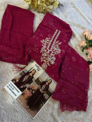 Alternative view of ANAMSA PAKISTANI MAGENTA COLOUR GEORGETTE EMBRODERED SUITS