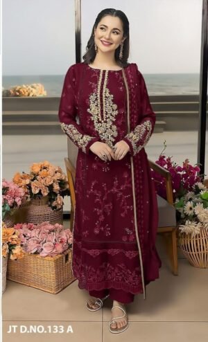 ANAMSA PAKISTANI MAROON COLOUR GEORGETTE EMBRODERED SUITS