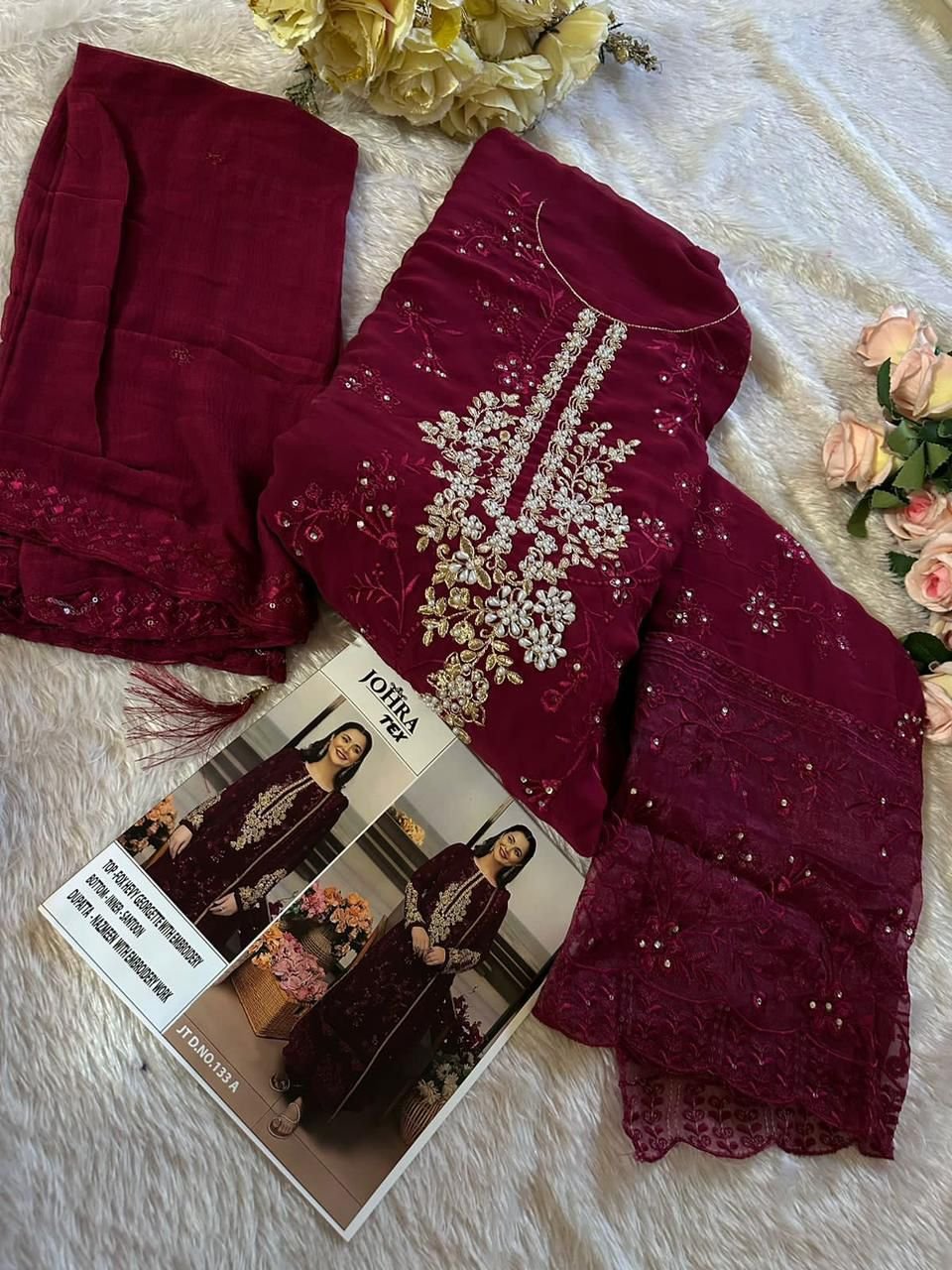 ANAMSA PAKISTANI MAROON COLOUR GEORGETTE EMBRODERED SUITS - Image 2