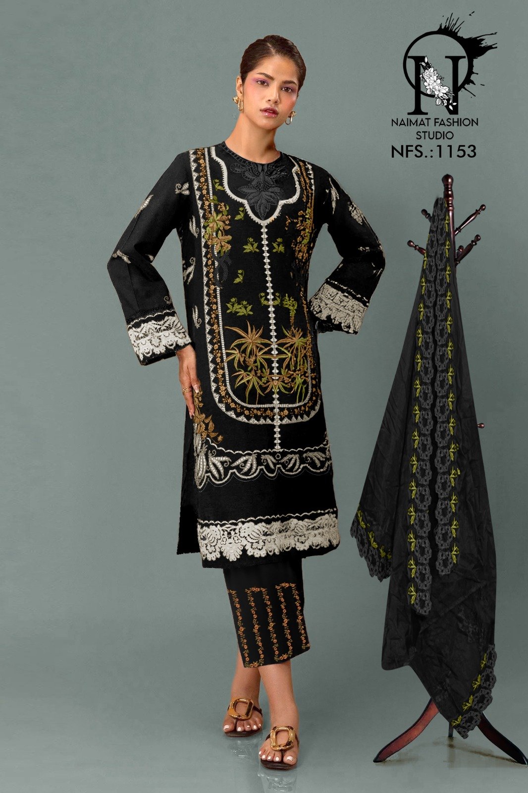 Designer Tunic Embellished with beautiful embroidery work in Top and Slive With & paired with Classic Cotton Straight pants with embroidery & with Embroidery Work Orgenza Dupatta
