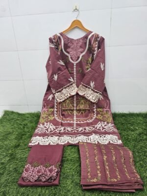 Alternative view of Designer Tunic  Embellished  with beautiful embroidery work  in Top and Slive With & paired with  Classic Cotton Straight  pants with embroidery & with Embroidery Work Orgenza Dupatta