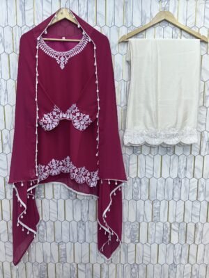 Alternative view of FESTIVAL SPECIAL EMBROIDERY WORK ON SILK FABRIC TOP AND PLAZZO WITH DUPATTA SET