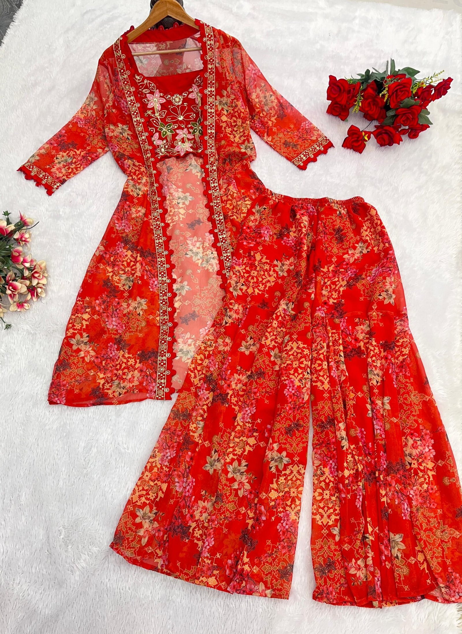 *🌺Bollywood Style Georgette Sharara Set with Shrug – Glamorous Party & Wedding Wear ✨🌺 - Image 2