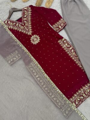 Alternative view of 👉❤️PRESERNTING NEW READY TO WEAR COLLECTION WITH EMBROIDERY SEQUENSE WORK  TOP-PLAZZO WITH DUPATTA 👍