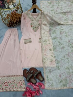 Alternative view of 👗Launching New 💃 Đěsigner Party Wear Look Pur Natural Crepe Top & Palazzo With Dupatta set