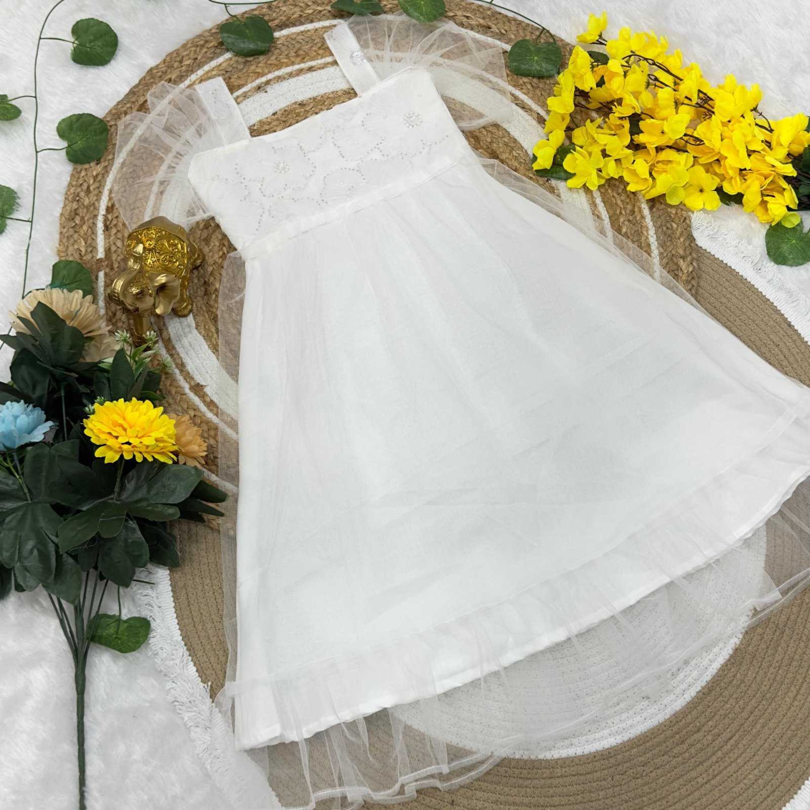 Fancy Net with Moti Work, Soft netted full flair Gown, elegant look, beautiful moti details, perfect for special occasions like Navratri weddings. - Image 3