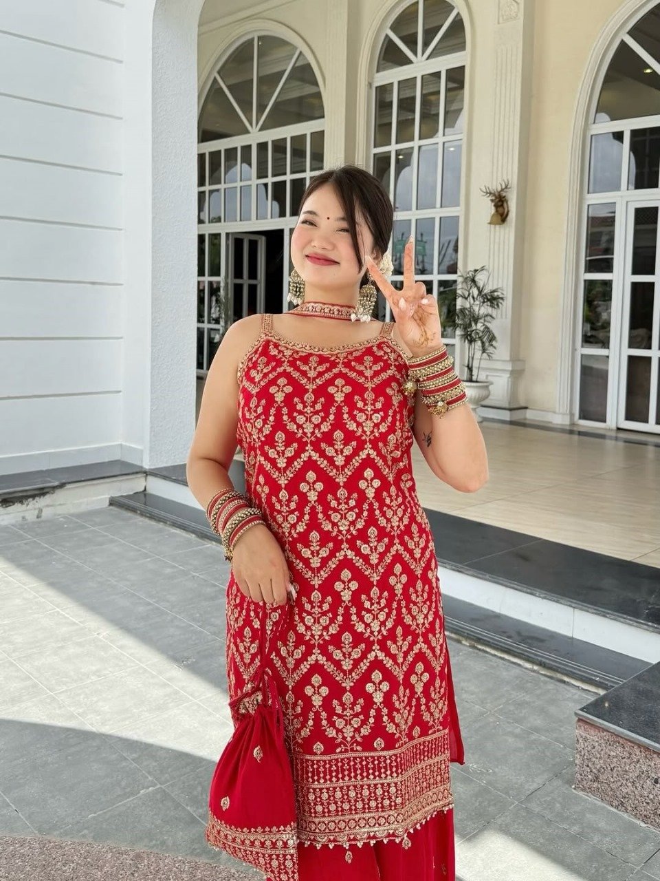 FESTIVAL SPECIAL SEQUENCE EMBROIDERY ON SILK FABRIC TOP AND PLAZZO WITH DUPATTA SET - Image 11