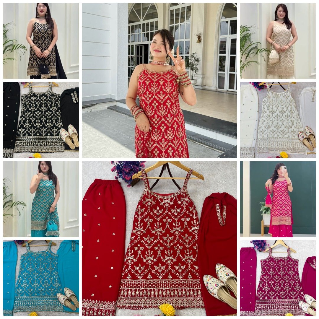 FESTIVAL SPECIAL SEQUENCE EMBROIDERY ON SILK FABRIC TOP AND PLAZZO WITH DUPATTA SET