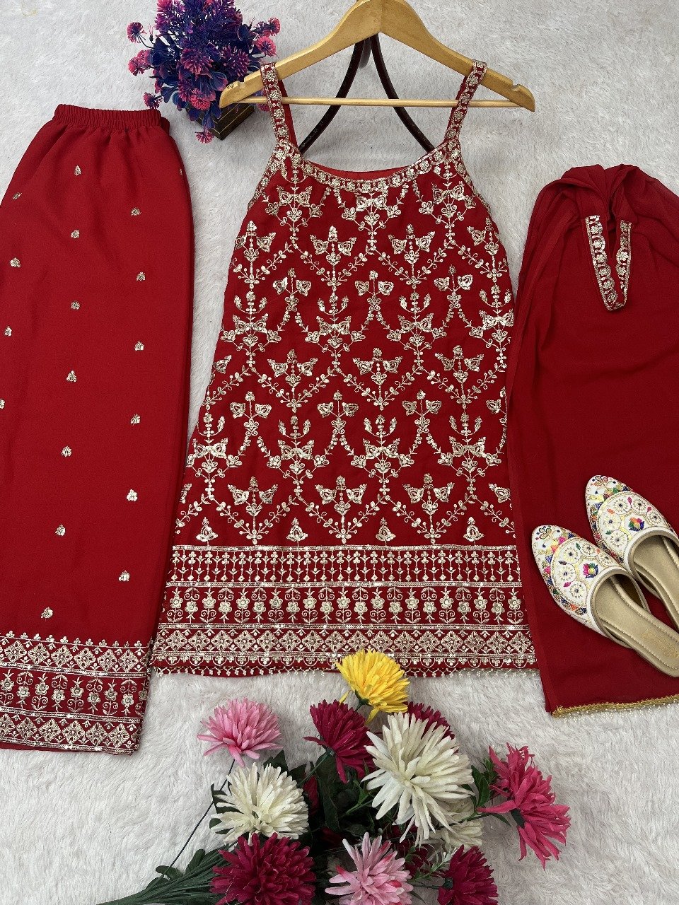 FESTIVAL SPECIAL SEQUENCE EMBROIDERY ON SILK FABRIC TOP AND PLAZZO WITH DUPATTA SET - Image 6