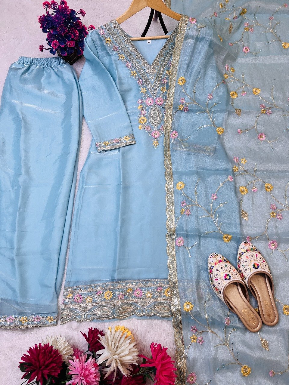 PRESENTING NEW COLLECTION WITH JIMMY CHOO SILK AND HEAVY EMBROIDERY SEQUENCE WORK TOP-BOTTOM AND DUPATTA SET FULLY STITCHED - Image 2