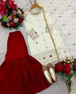 Alternative view of Presenting New Pure Fendy Silk Top-Sarara and Dupatta Set Fully Stitched Ready To Wear 🔥😍🥰