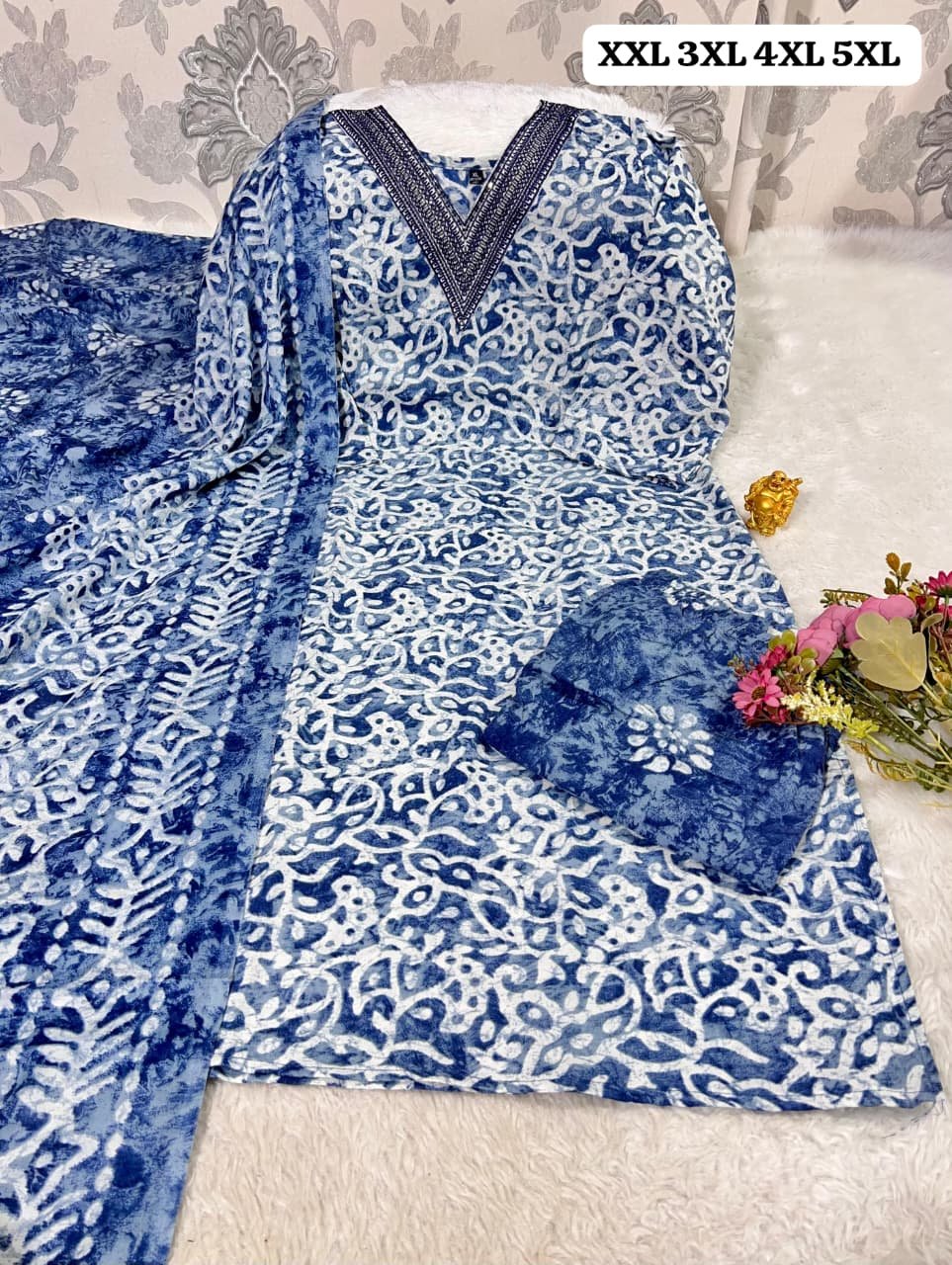 Cotton kurti pant printed duppata set with work patti on neck🪡 - Image 6