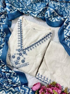 Alternative view of Pure fine KATHA COTTON fabric Straight kurti with pant and dupatta*.