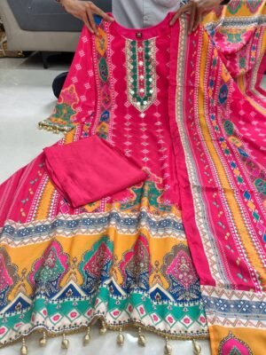 Alternative view of NEW ARRIVALS PINK SHANTI ANARKALI KODI  ROUND SET❣️