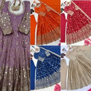 👗Launching New 🦋 Đěsigner Party Wear Look Fancy Anarkali Gown,Dupatta & Bottom Set👗