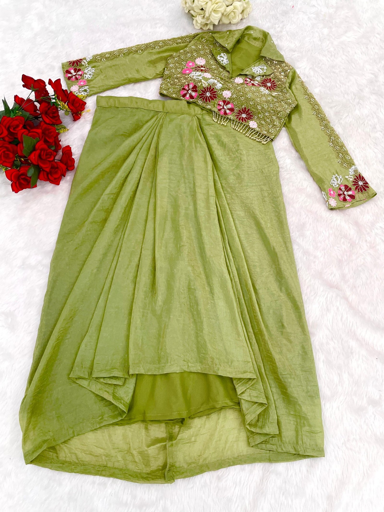 Get festive ready in our new western Two piece set with Handwork embroidery detailing. - Image 2