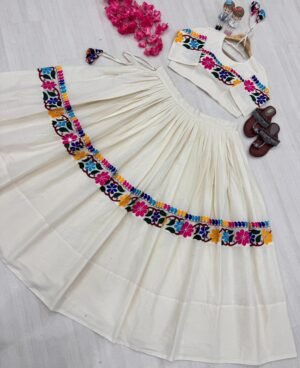 Alternative view of 🦋Elevate Your Navratri Style with our Exquisite Pur Kora Cotton Lehenga and Intricately Embroidered Gamthi Work🦋