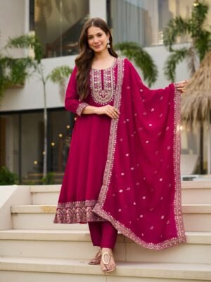 WOMEN PURE VICHITRA SILK WITH EMBROIDERED KURTA SET