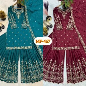 Alternative view of Pure Heavy Natural Crep Silk With Moti Work Embroidery Work With Fancy Borders Less Work Sleeve With Fancy Latkan Dori.