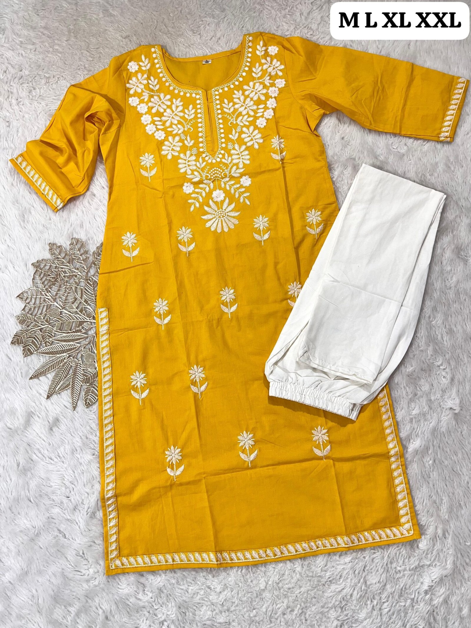 New LATEST Beautiful Chikankari Embroidery Cotton Kurta Set - Image 5