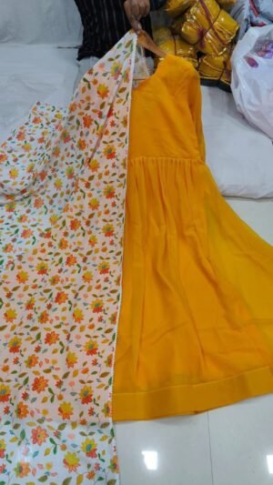 Alternative view of Introducing Our Latest Creation, A Stunning Georgette gown With A Digital Dupatta. 🌿✨ Elevate Your Style With This Elegant Ensemble. Perfect For Any Occasion! 💃✨