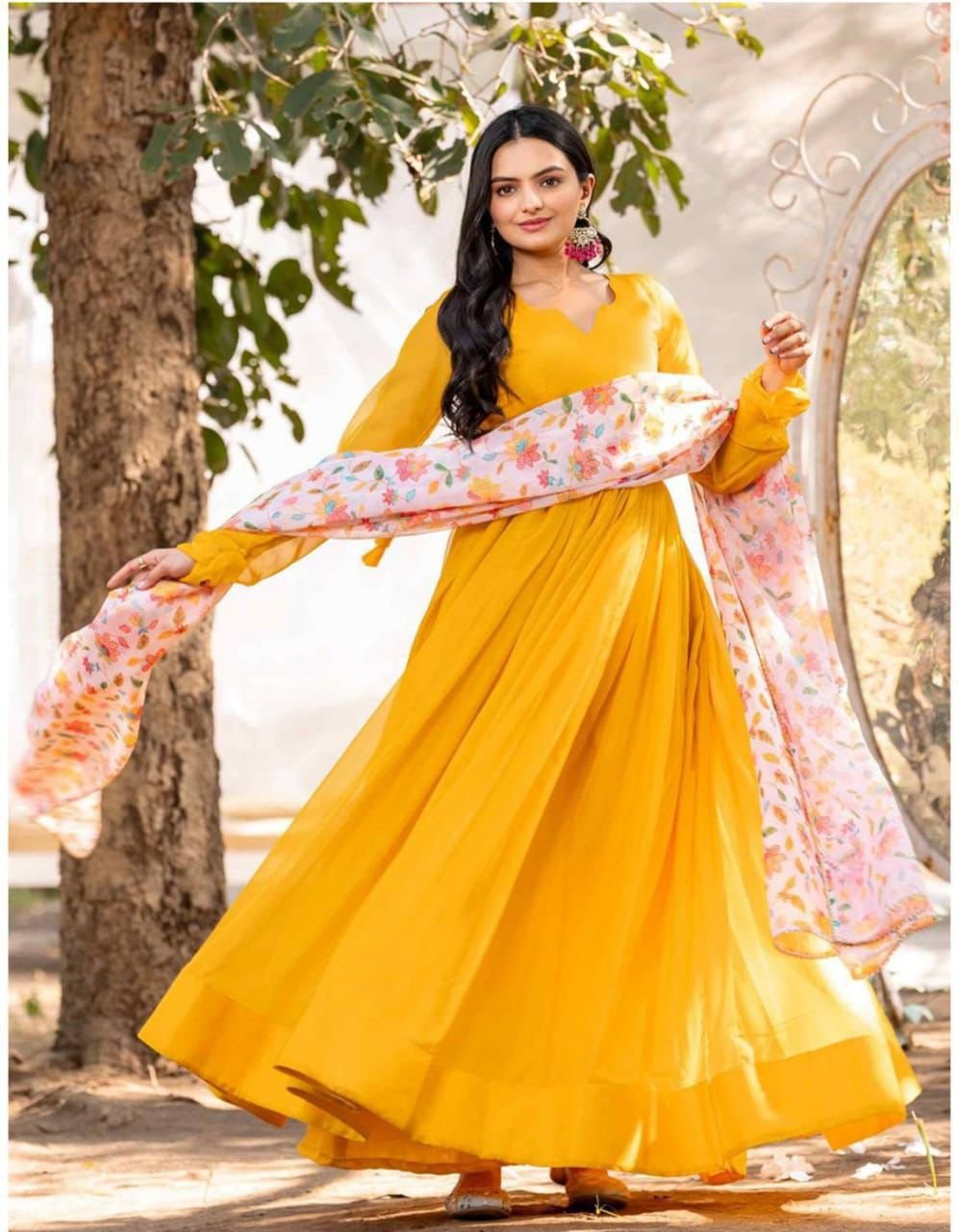 Introducing Our Latest Creation, A Stunning Georgette gown With A Digital Dupatta. 🌿✨ Elevate Your Style With This Elegant Ensemble. Perfect For Any Occasion! 💃✨